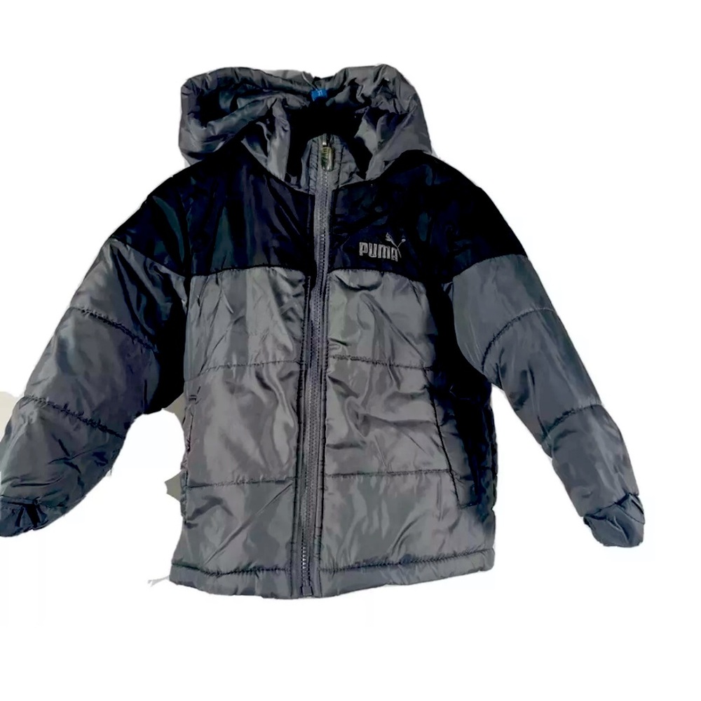 Puma Boys Padded Kids Jacket With Hat Size 3t Gray Black